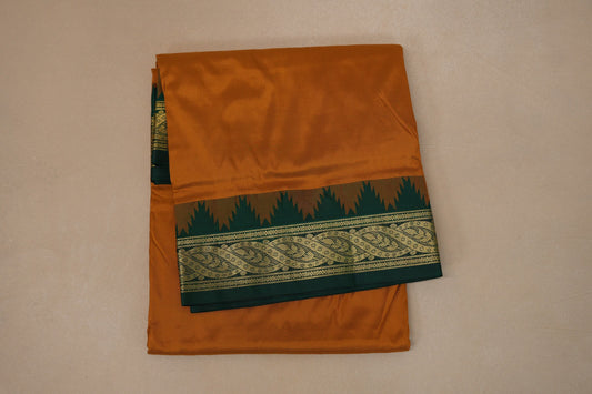 Mustard with Bottle Green borders Ten yards silk saree