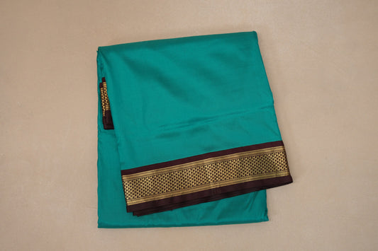 Aqua green with Coffee Brown borders Ten Yards Silk Saree