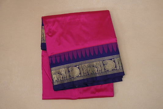 Rani pink with Deep Blue borders Ten yards silk saree