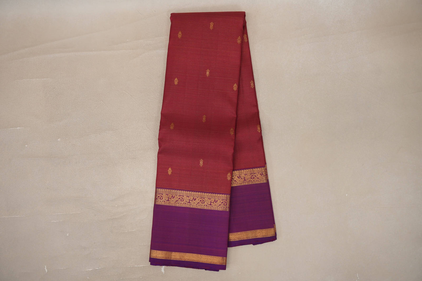 Online Deep Maroon with Dual Tone of Violet & Maroon Rettai Pettu Borders Vintage Kanjivaram Silk Saree
