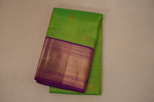 Parrot Green with magenta borders Vintage Kanjivaram Silk Saree