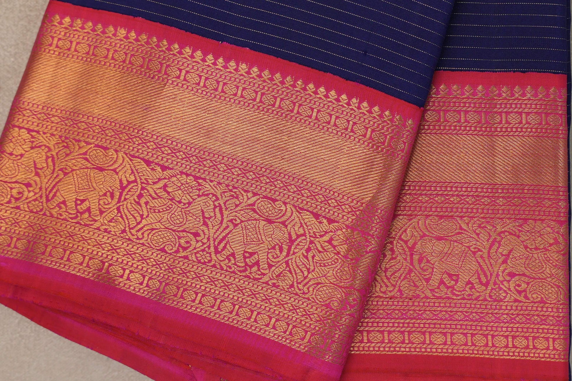 Deep Blue Vaira Oosi Vintage Kanjivaram Silk Saree border