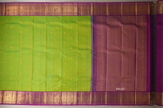 Parrot Green with magenta borders Vintage Kanjivaram Silk Saree paloo