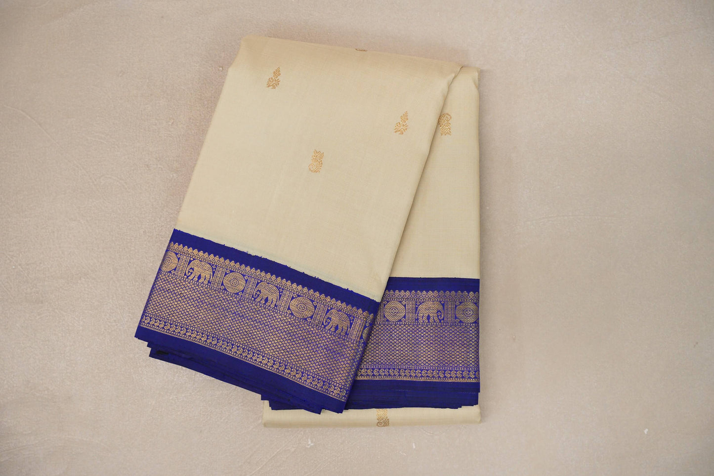 Elaichi Green with Deep Blue Borders Vintage Kanjivaram Silk Saree
