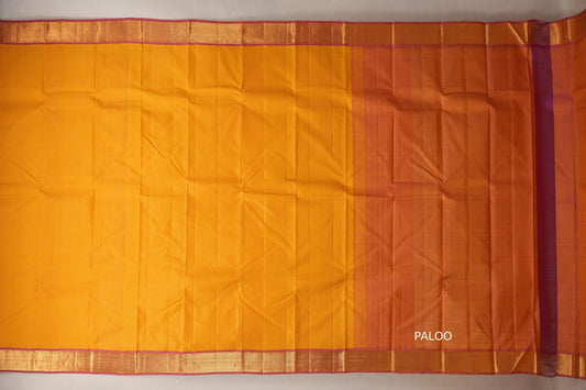 Mango yellow with Magenta borders Vintage Kanjivaram Silk Saree paloo