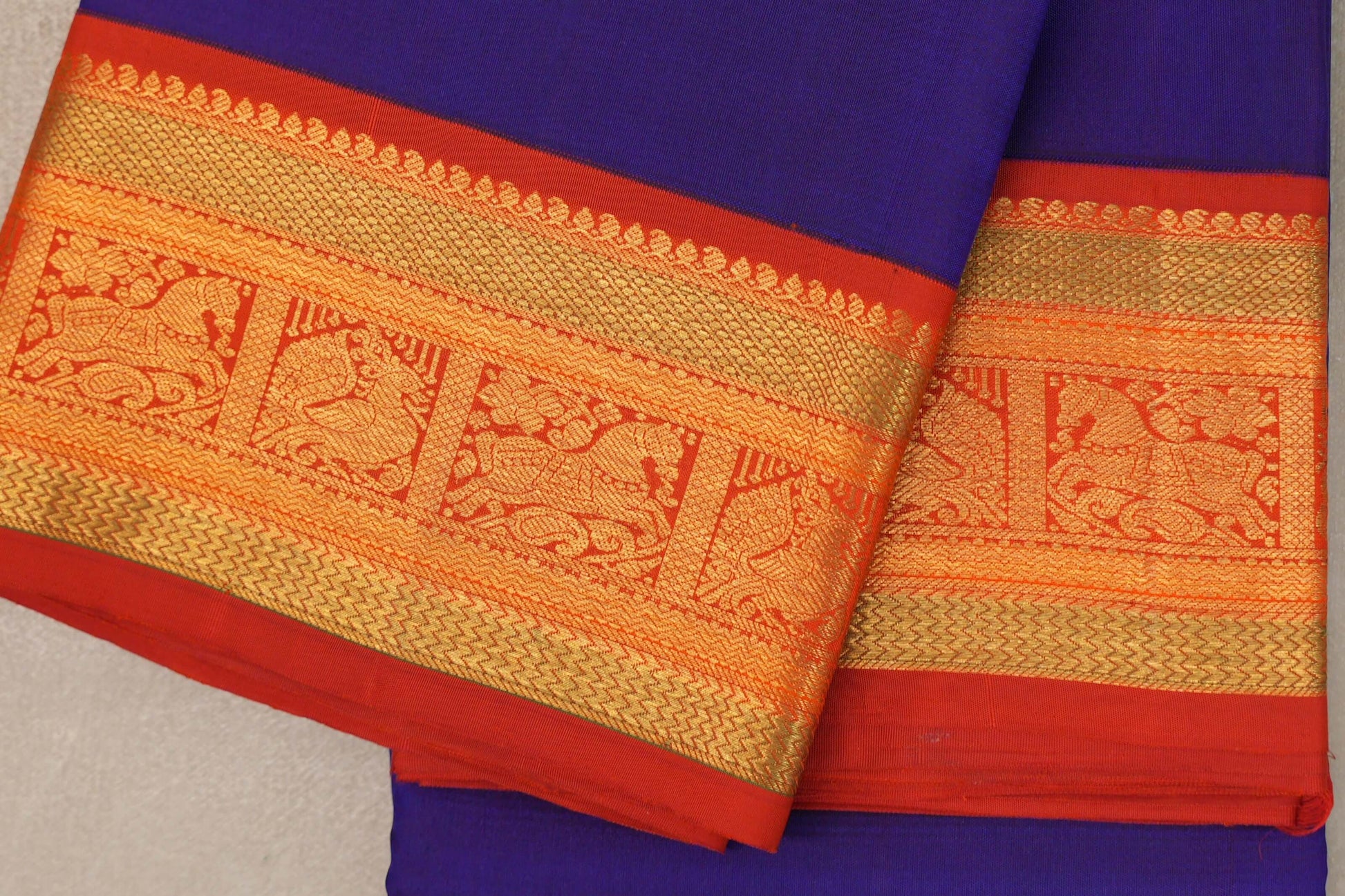 Deep Blue Vintage Kanjivaram Silk Saree border