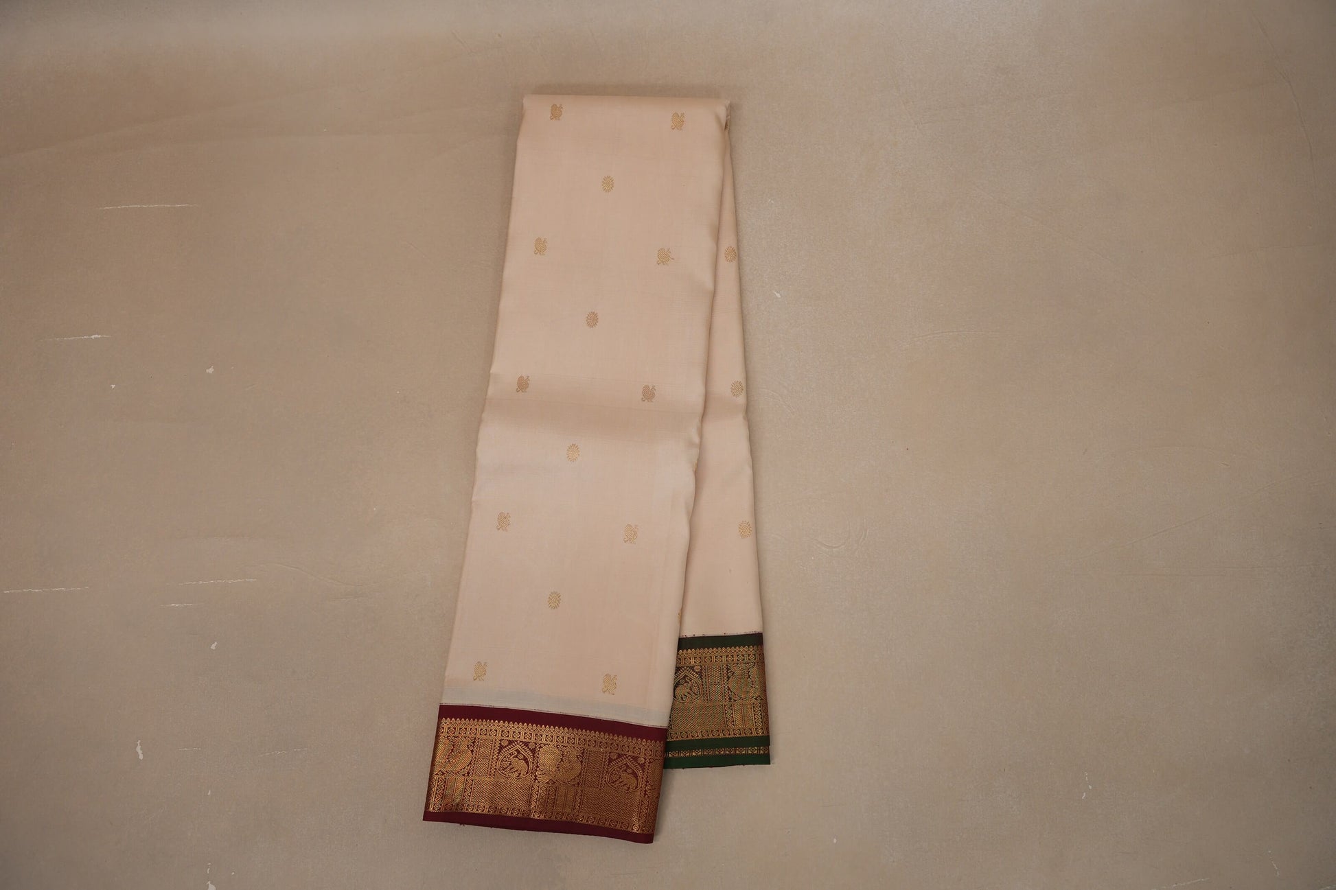 Cream Vintage Kanjivaram Silk Saree
