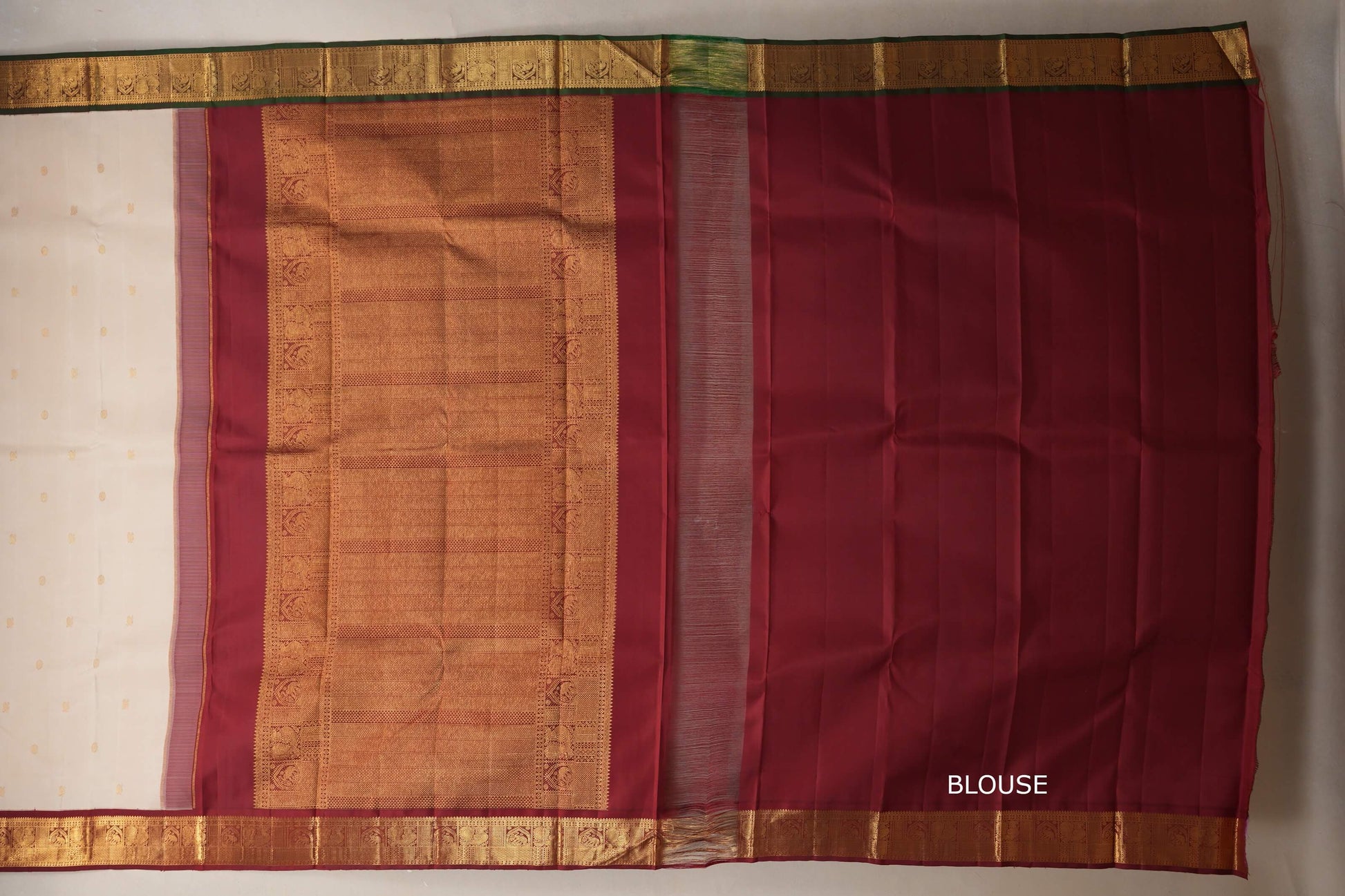 Cream Vintage Kanjivaram Silk Saree blouse
