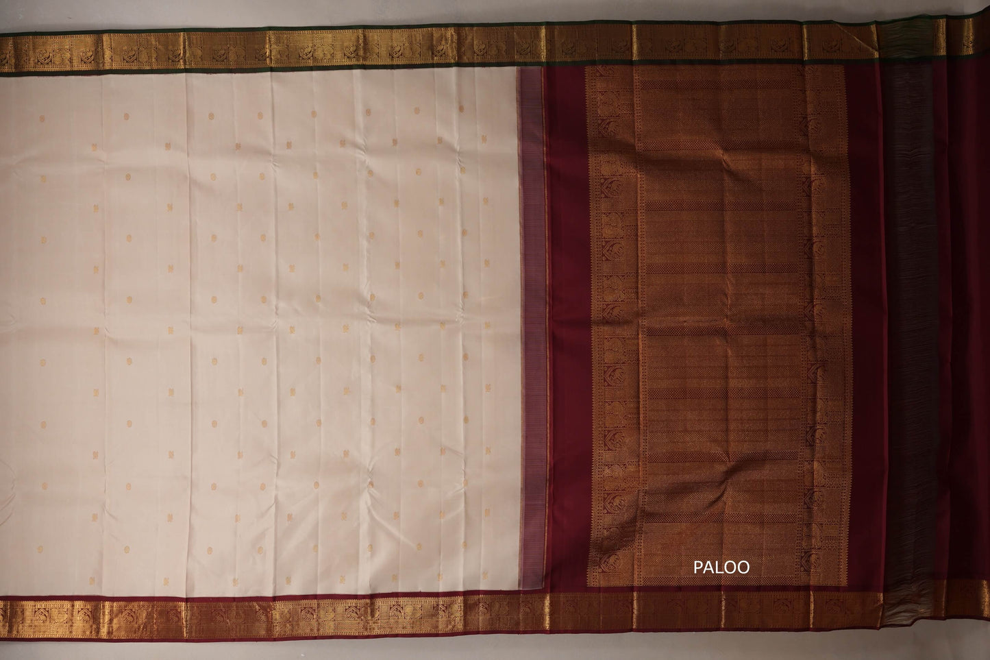 Cream Vintage Kanjivaram Silk Saree paloo