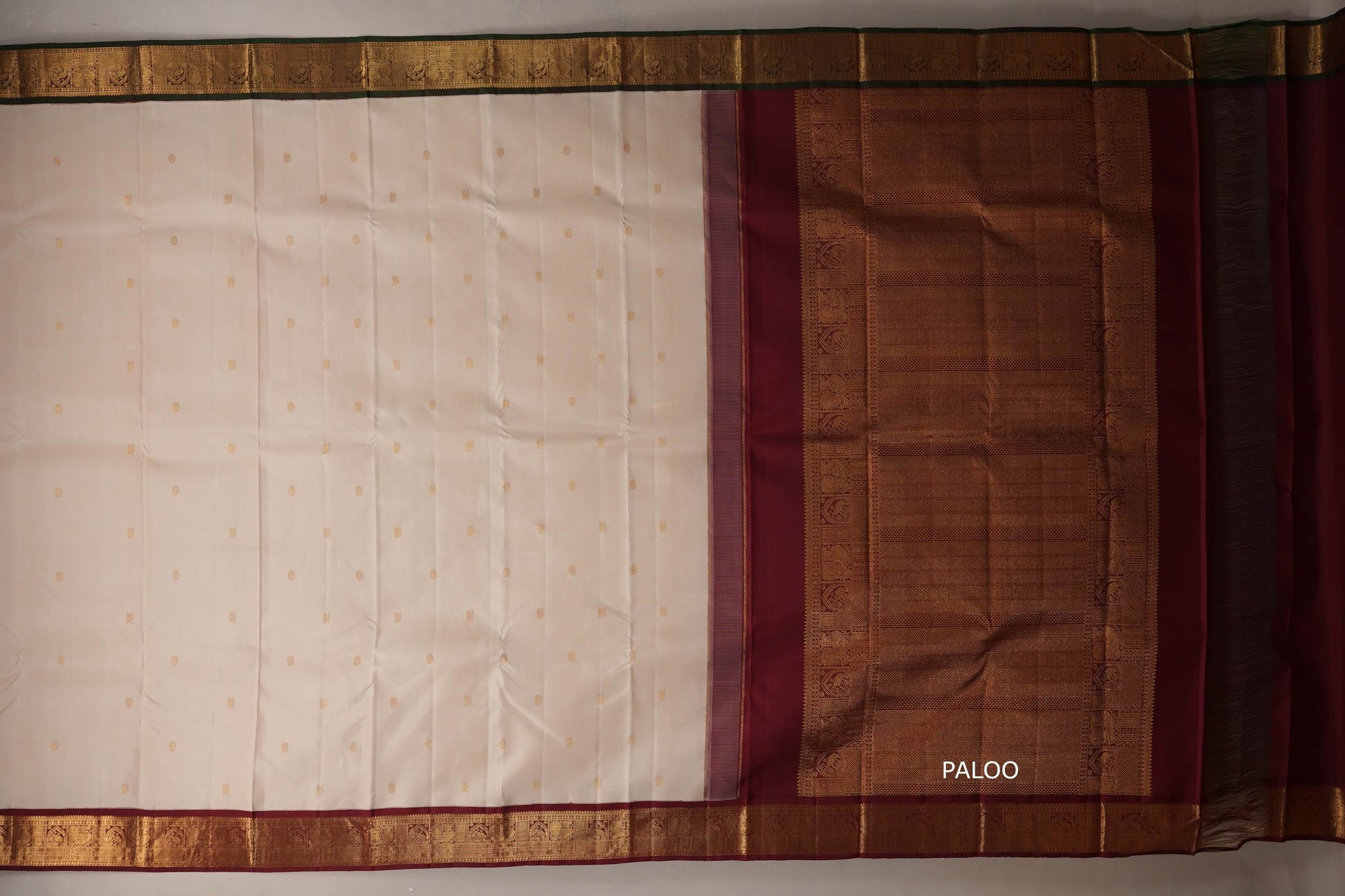 Cream Vintage Kanjivaram Silk Saree paloo