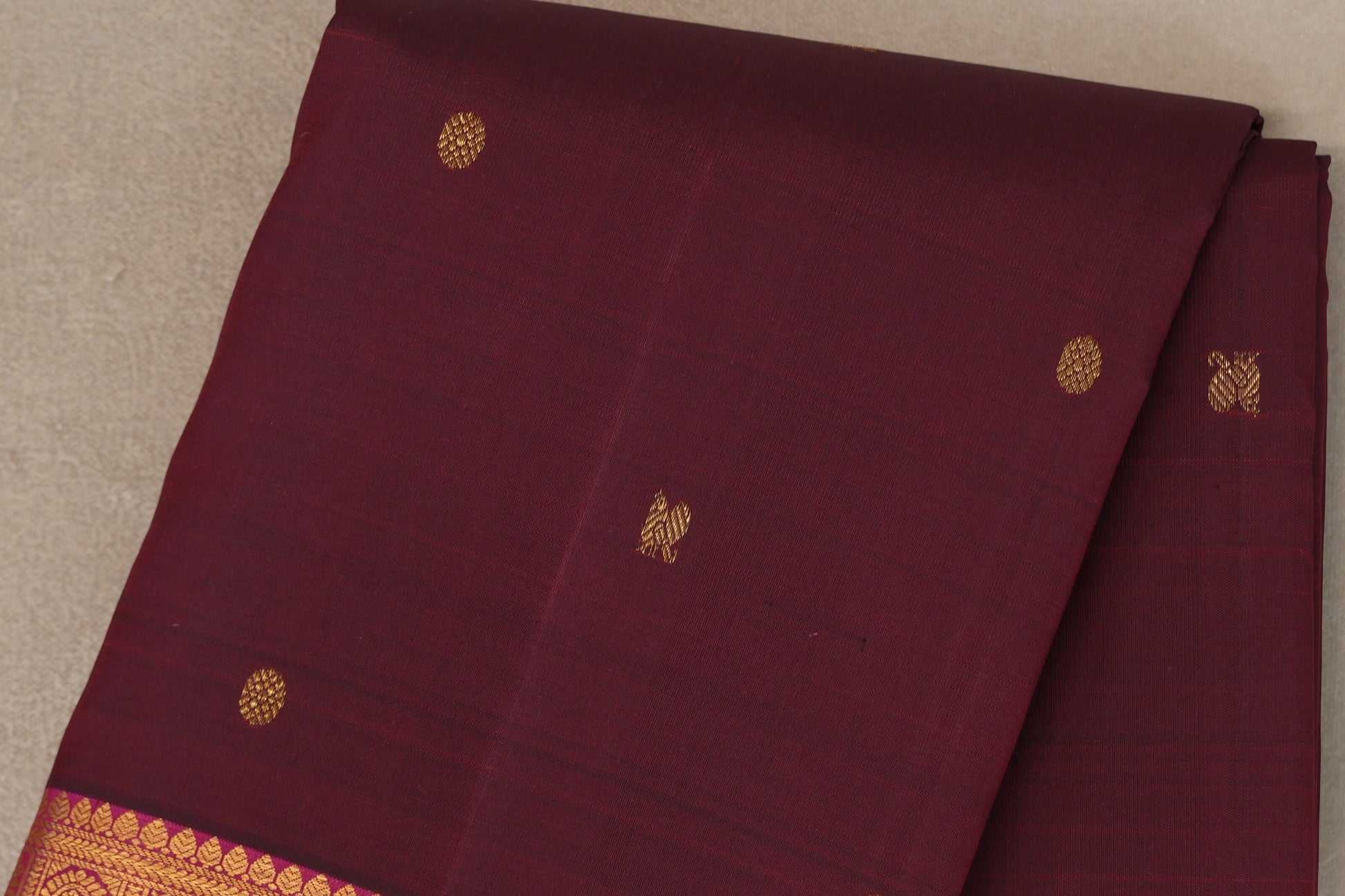 Deep Maroon with Bright Magenta Pink Borders Vintage Kanjivaram Silk Saree body