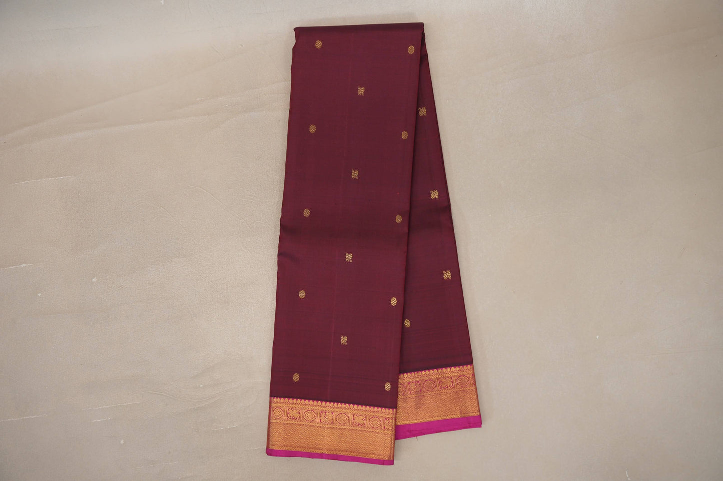 Online Deep Maroon with Bright Magenta Pink Borders Vintage Kanjivaram Silk Saree