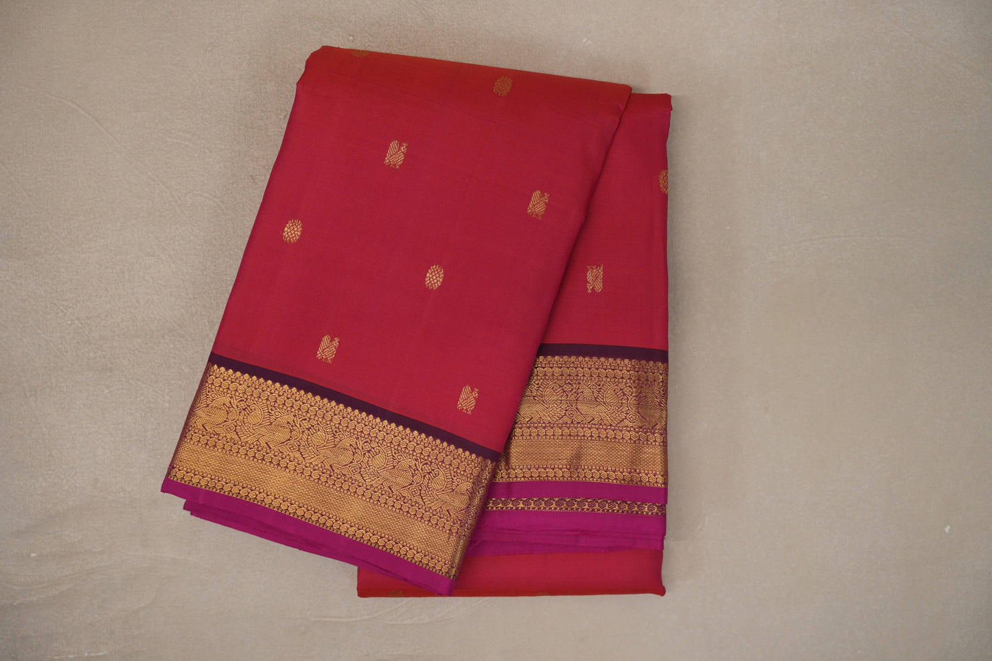 Dual Tone of Pink & Orange Vintage Kanjivaram Silk Saree