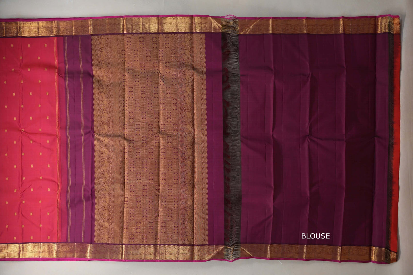 Dual Tone of Pink & Orange Vintage Kanjivaram Silk Saree blouse