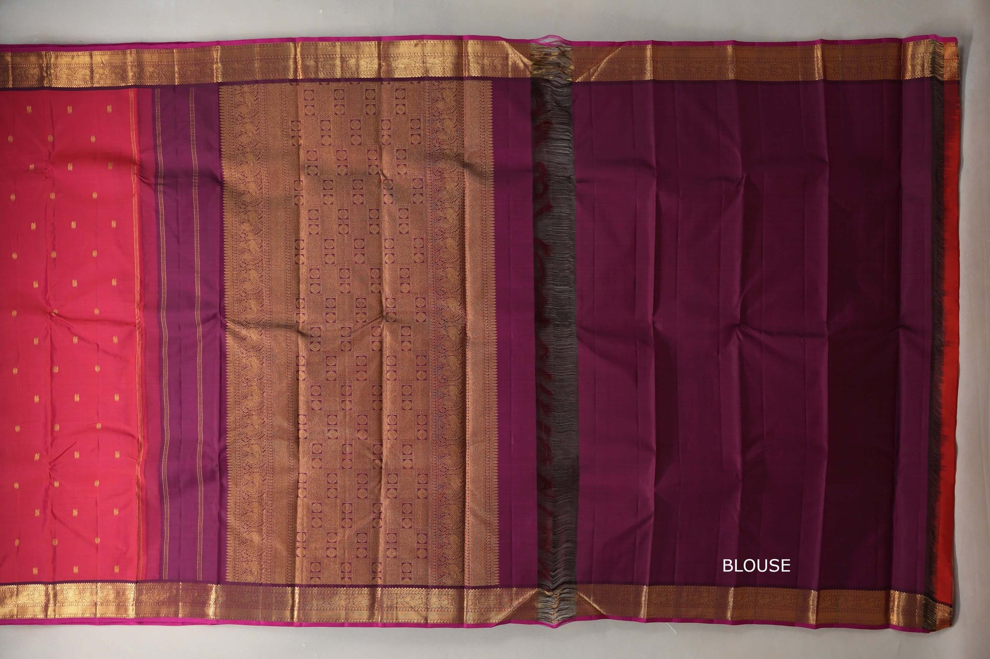 Dual Tone of Pink & Orange Vintage Kanjivaram Silk Saree blouse