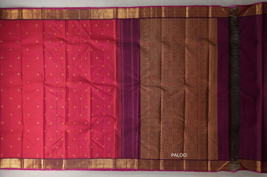 Dual Tone of Pink & Orange Vintage Kanjivaram Silk Saree paloo