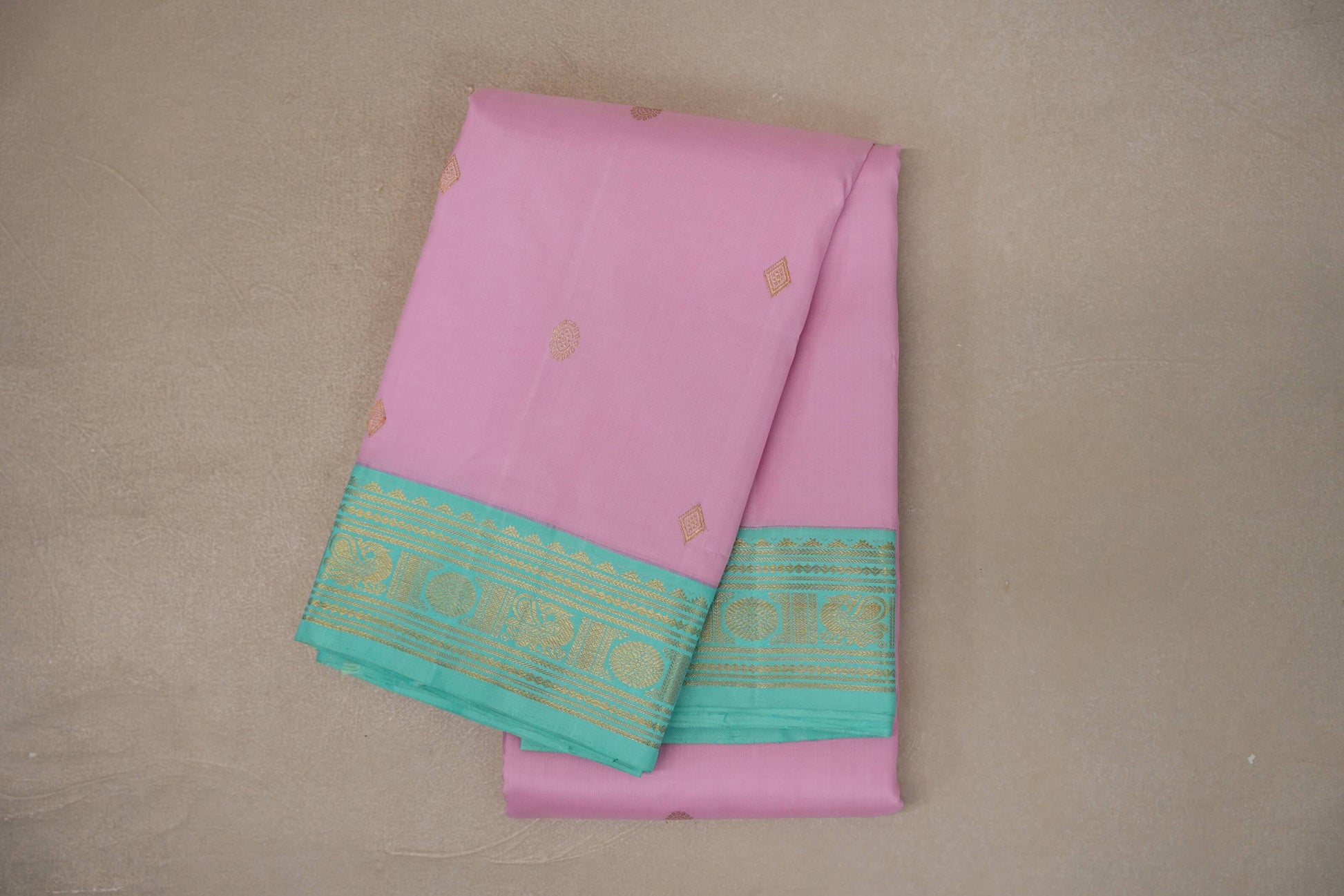 Baby Pink with Sea Green Borders Vintage Kanjivaram Silk Saree