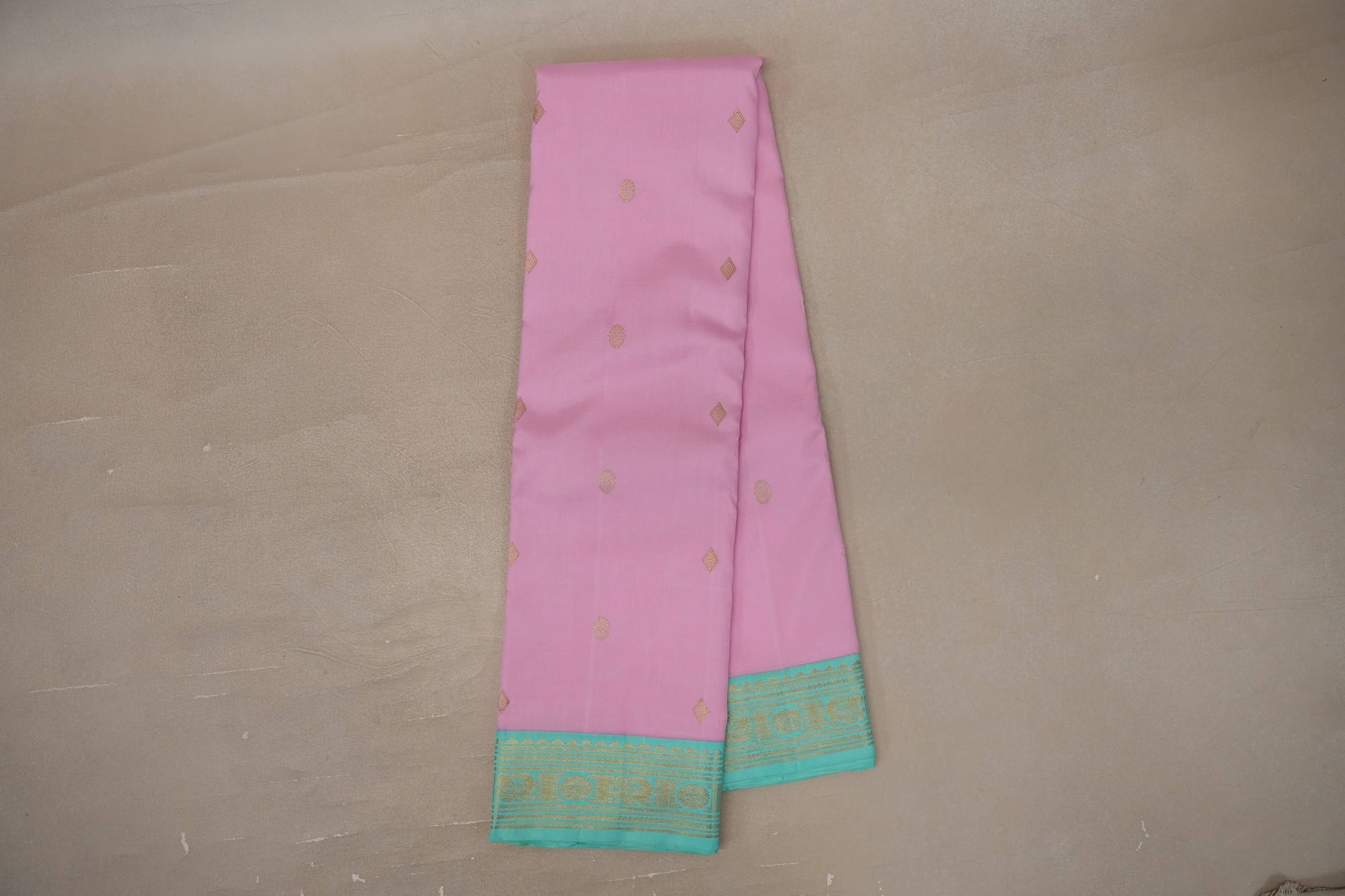 Online Baby Pink with Sea Green Borders Vintage Kanjivaram Silk Saree
