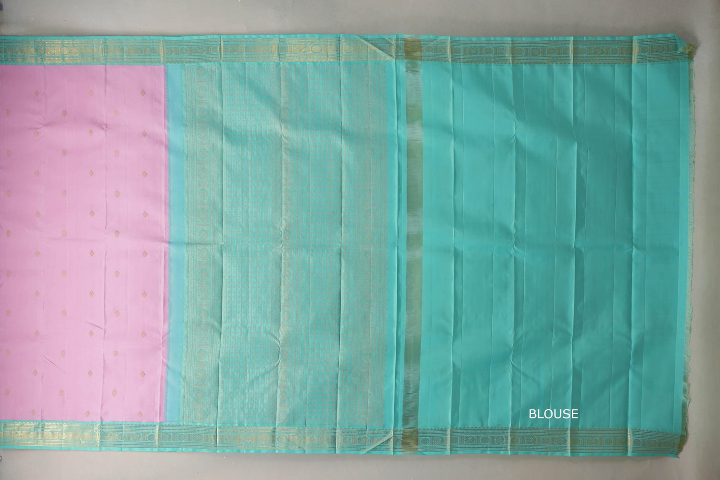 Baby Pink with Sea Green Borders Vintage Kanjivaram Silk Saree blouse