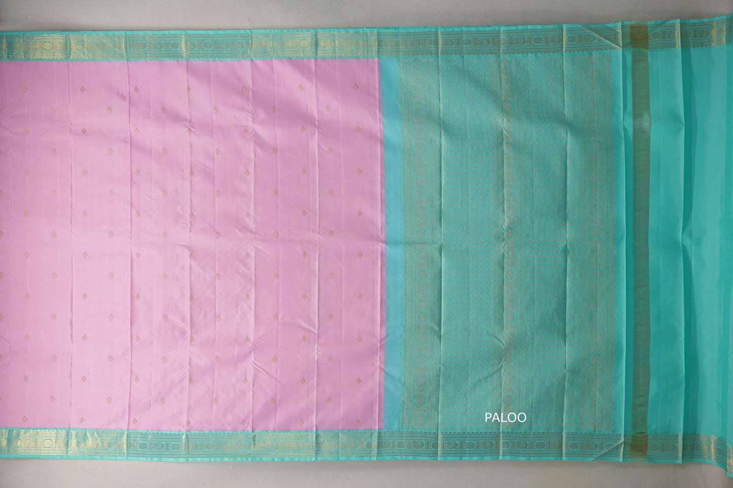 Baby Pink with Sea Green Borders Vintage Kanjivaram Silk Saree paloo