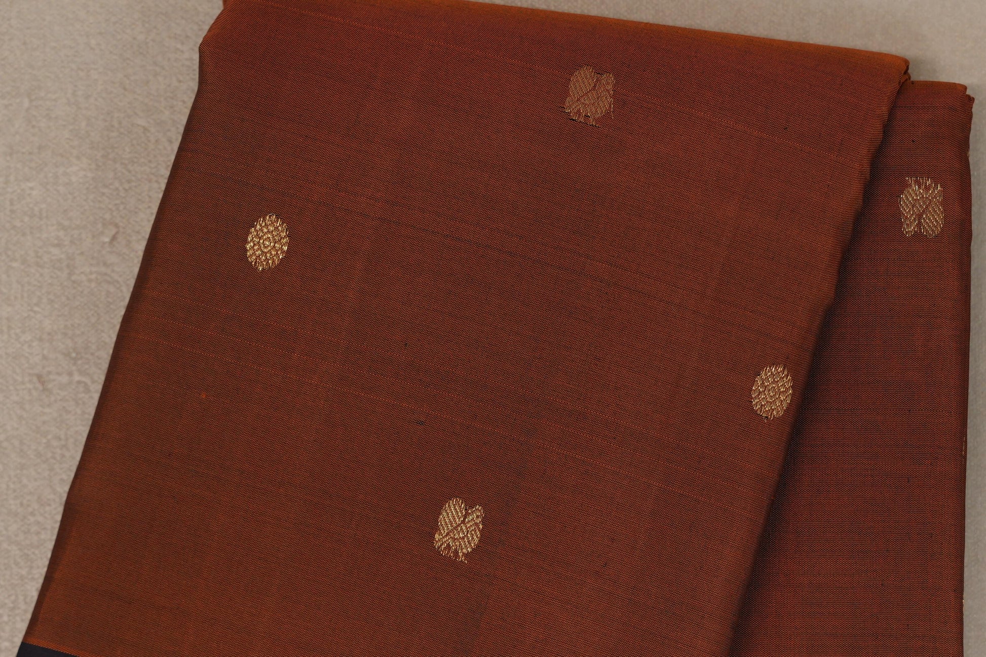 Rust Orange with Black & Dark Green Selvedge Borders Vintage Kanjivaram Silk Saree body