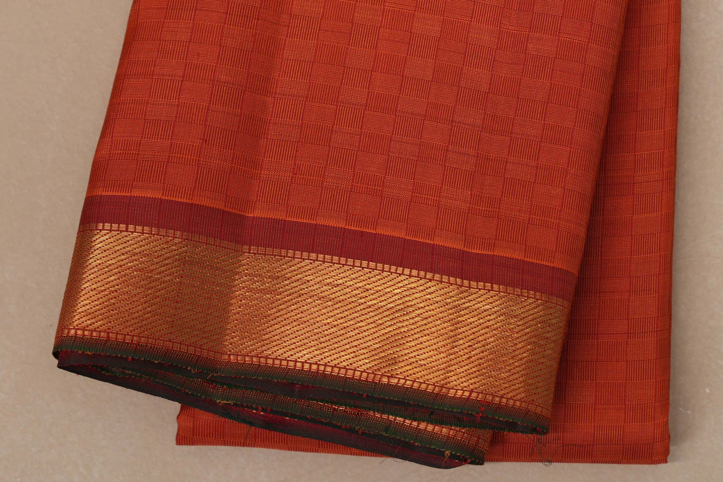 Rust Orange Vintage Kanjivaram Silk Saree by Shreenivas Silks border