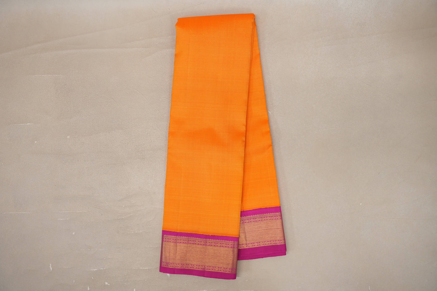 Online Mango Orange with Rani Pink Borders Vintage Kanjivaram Silk Saree