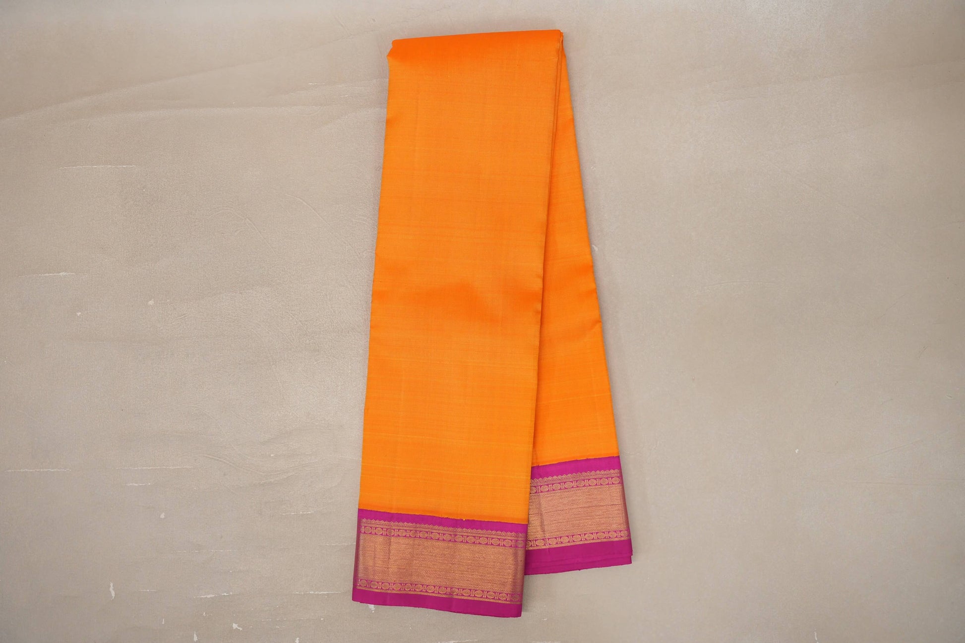 Online Mango Orange with Rani Pink Borders Vintage Kanjivaram Silk Saree