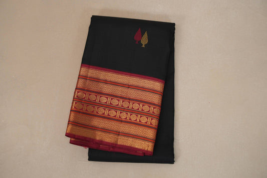 Black with multicolor border Vintage Kanjivaram Silk Saree by Shreenivas Silks 