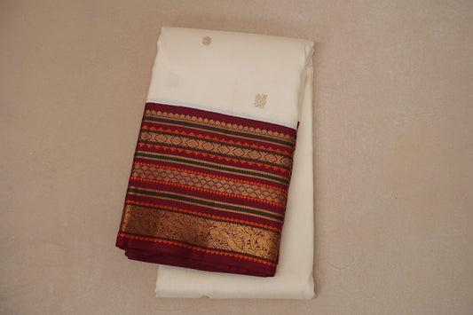Off white with multicolor border Vintage Kanjivaram Silk Saree by Shreenivas Silks PSSR018678