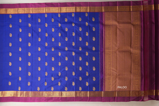 Royal Blue with magenta border Vintage Kanjivaram Silk Saree paloo