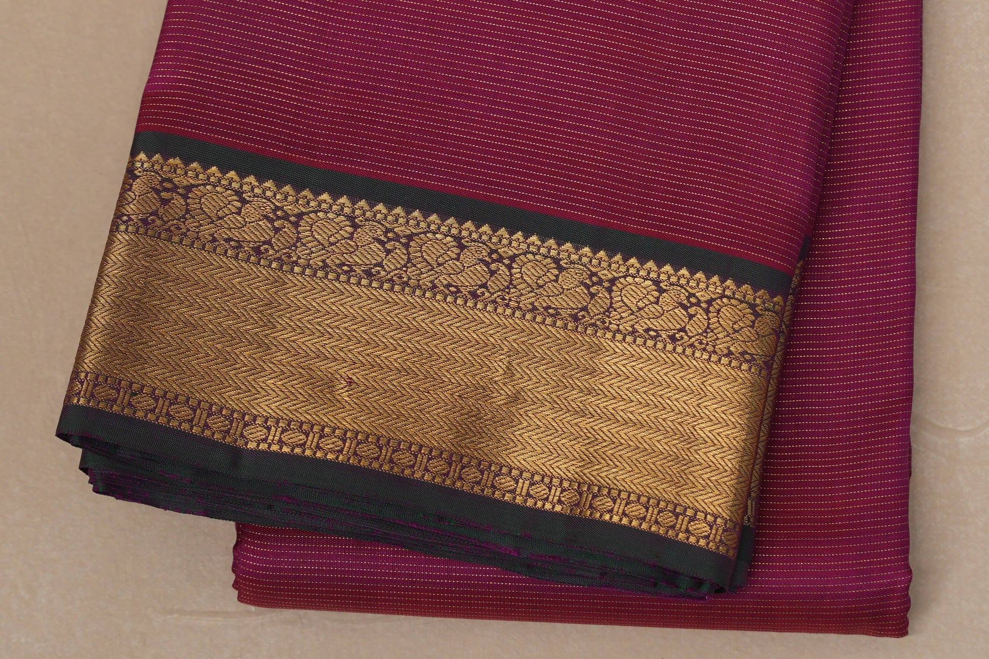 Rani Pink with bottle green border Vintage Kanjivaram Silk Saree by Shreenivas Silks PSSR018680 - Parisera
