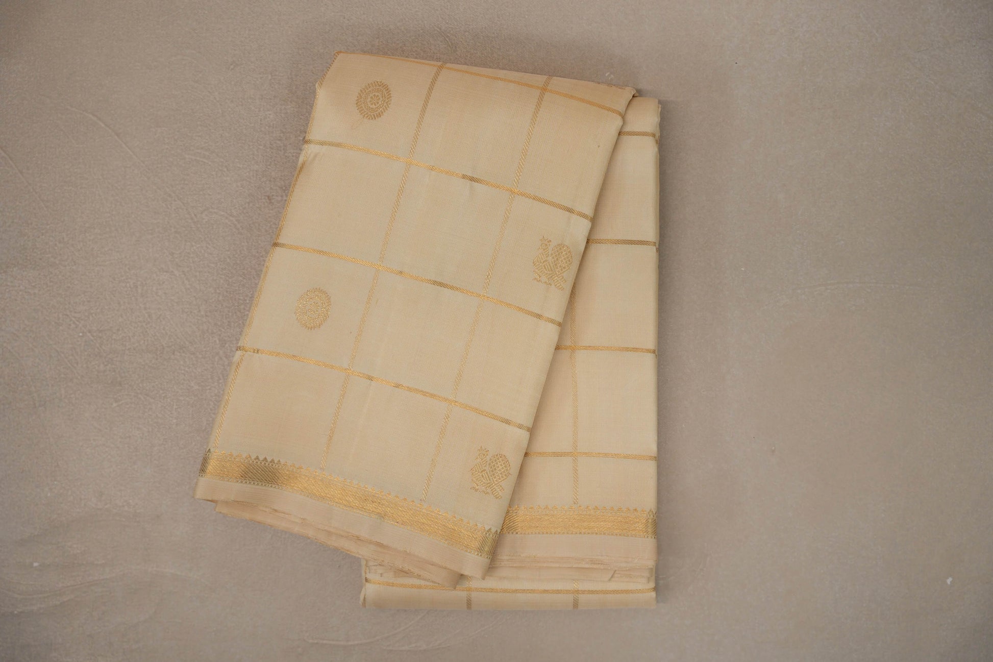 Cream Vintage Kanjivaram Silk Saree