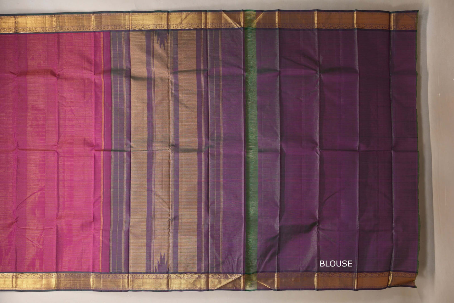 Rani Pink with bottle green border Vintage Kanjivaram Silk Saree by Shreenivas Silks PSSR018680 - Parisera