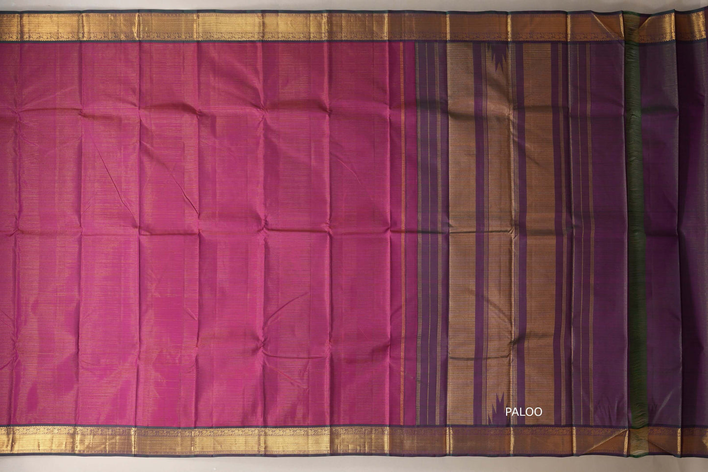 Rani Pink with bottle green border Vintage Kanjivaram Silk Saree by Shreenivas Silks PSSR018680 - Parisera