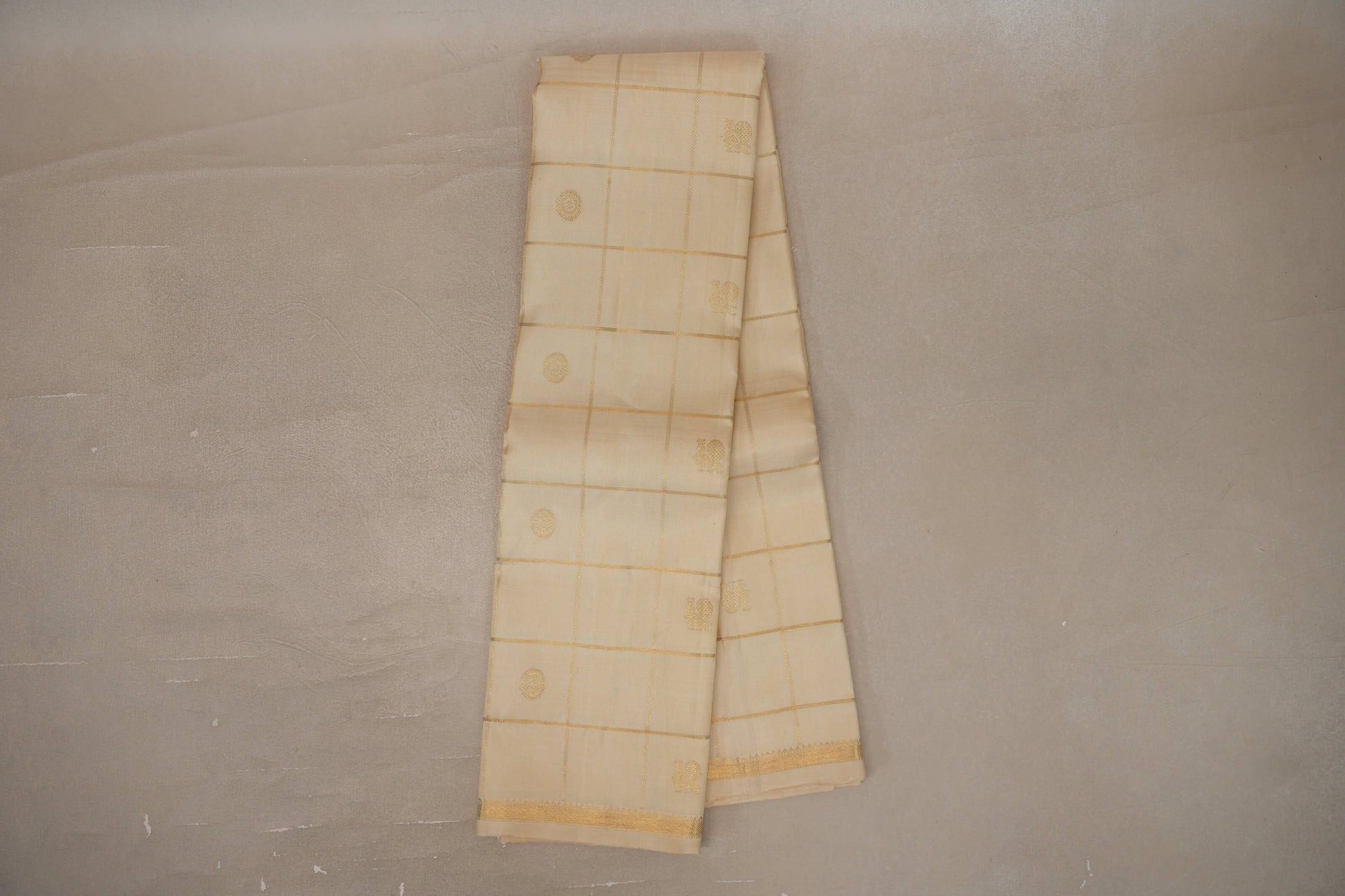 Online Cream Vintage Kanjivaram Silk Saree