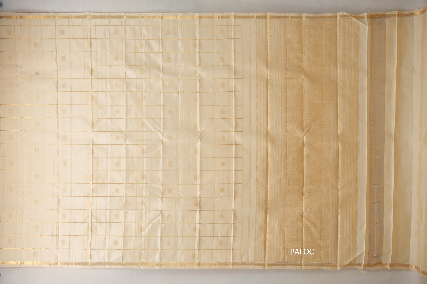 Cream Vintage Kanjivaram Silk Saree paloo