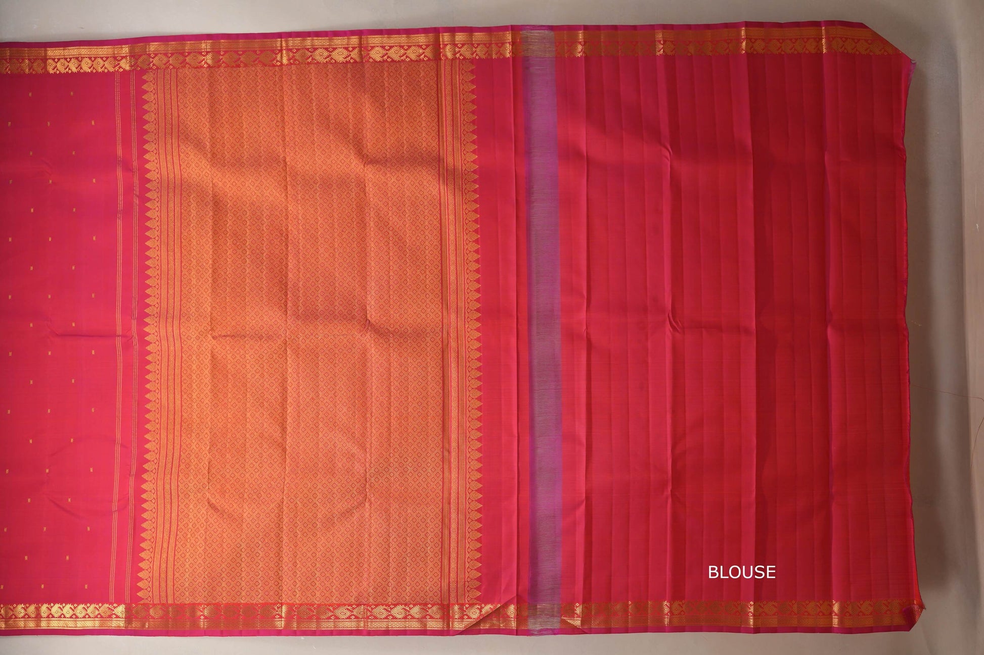 Rani Pink Vintage Kanjivaram Silk Saree by Shreenivas Silks blouse