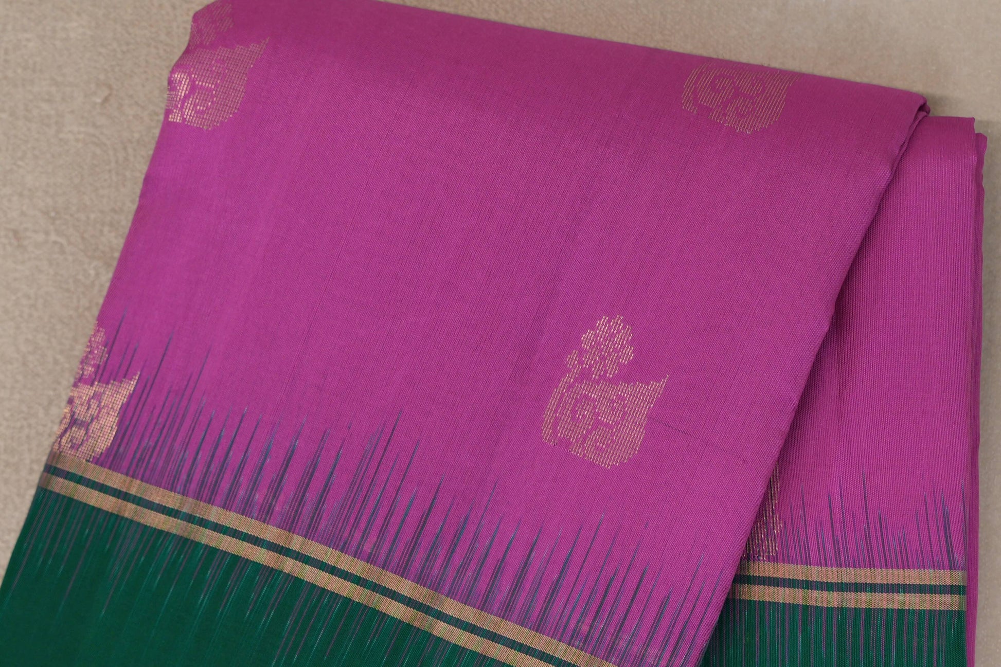 Amaranth Pink with Forest Green Borders Light Weight Kanchipuram Silk Saree body