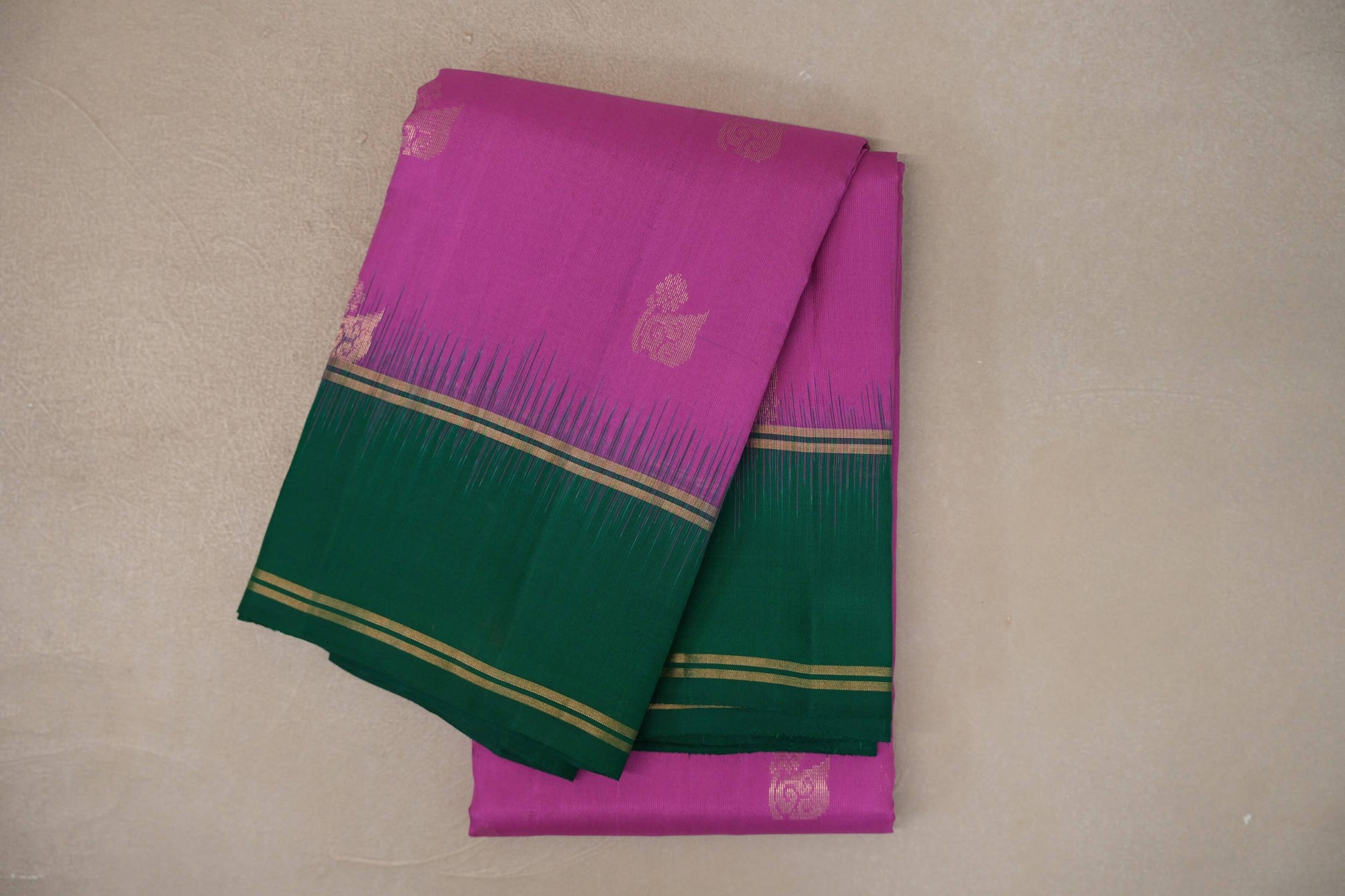 Amaranth Pink with Forest Green Borders Light Weight Kanchipuram Silk Saree