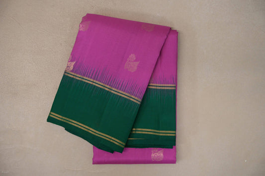 Amaranth Pink with Forest Green Borders Light Weight Kanchipuram Silk Saree