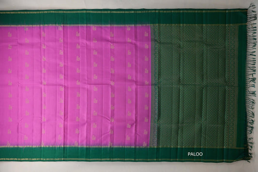 Amaranth Pink with Forest Green Borders Light Weight Kanchipuram Silk Saree paloo