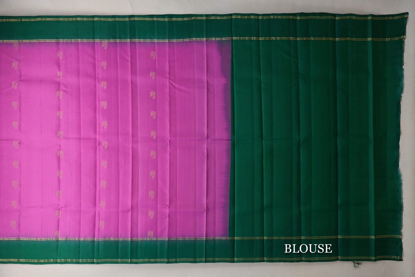 Amaranth Pink with Forest Green Borders Light Weight Kanchipuram Silk Saree blouse