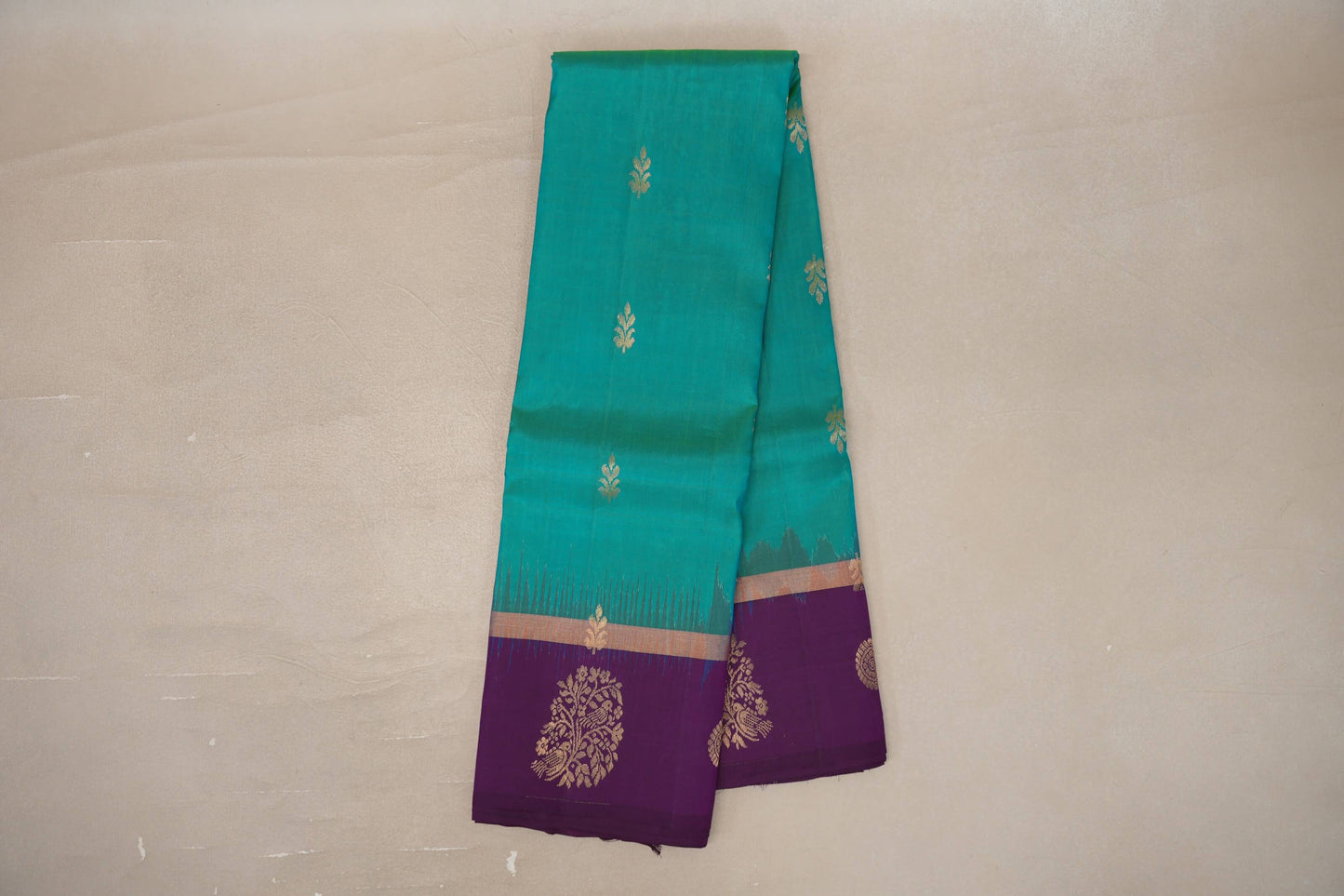 Online Dual Tone of Green and Blue with Deep Purple Borders Light Weight Kanchipuram Silk Saree 