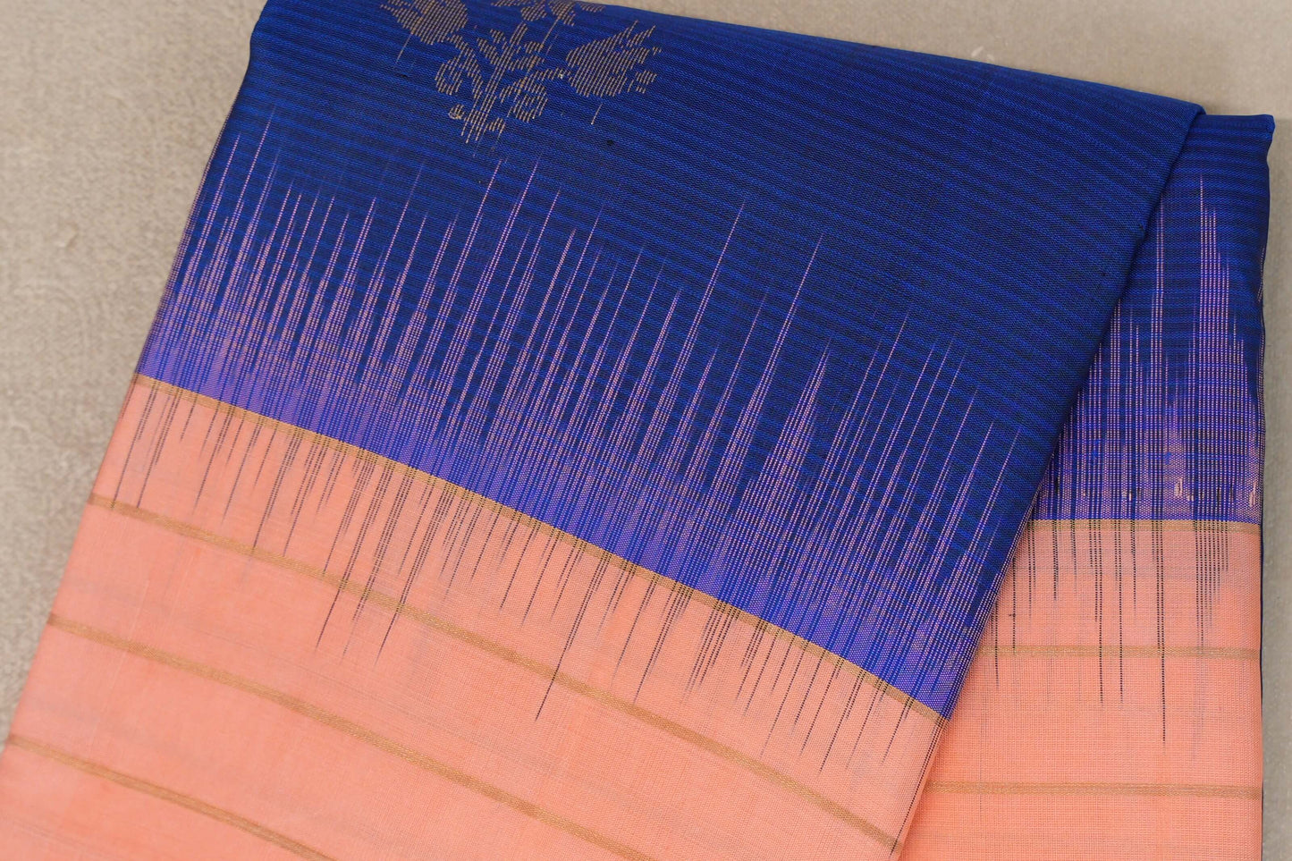 Deep Royal Blue with Light Salmon Borders Light Weight Kanchipuram Silk Saree body