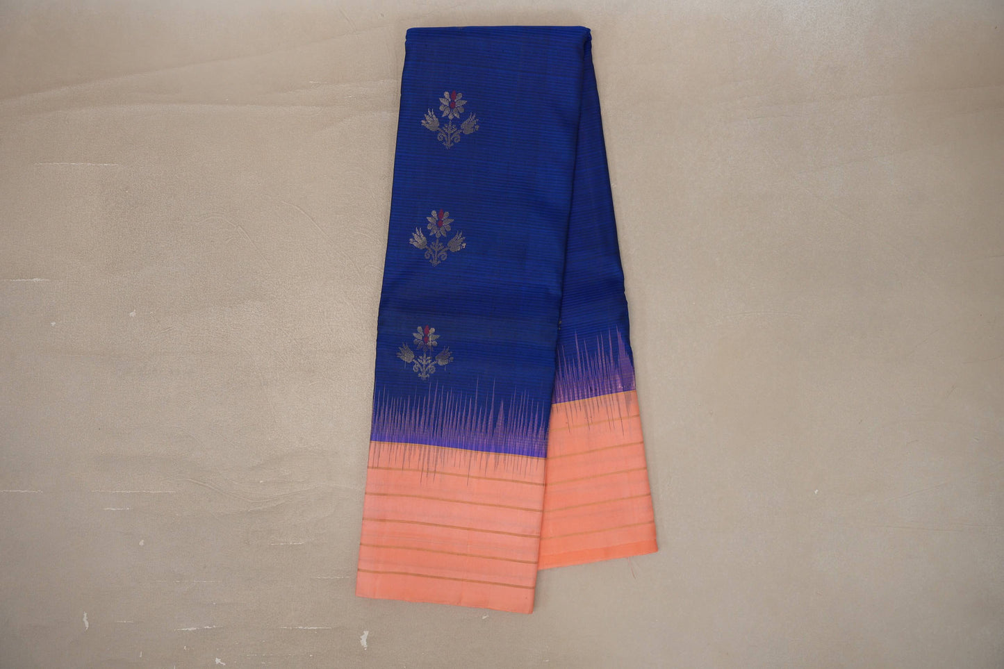 Online Deep Royal Blue with Light Salmon Borders Light Weight Kanchipuram Silk Saree