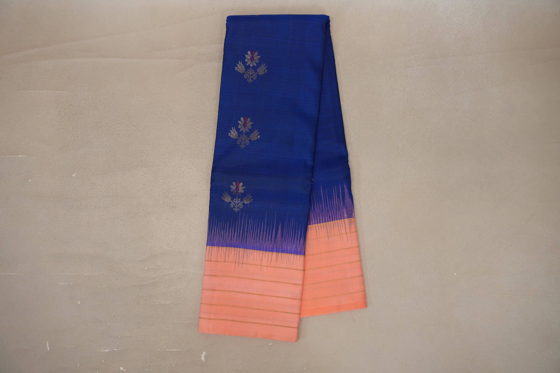 Online Deep Royal Blue with Light Salmon Borders Light Weight Kanchipuram Silk Saree