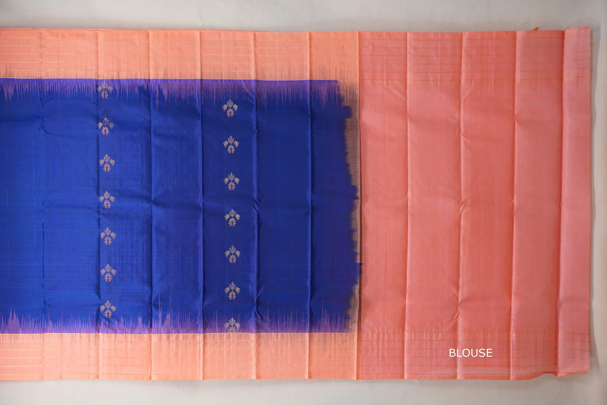 Deep Royal Blue with Light Salmon Borders Light Weight Kanchipuram Silk Saree blouse