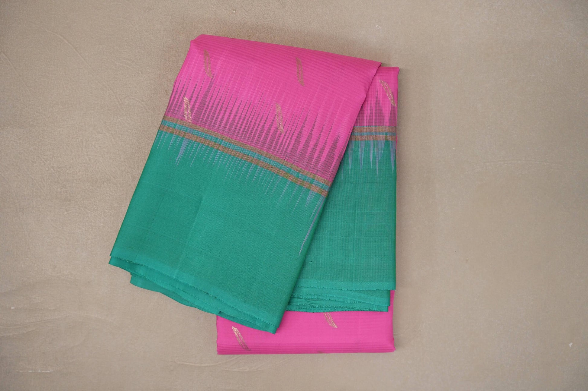 Bright Pink with Rama Green Borders Light Weight Kanchipuram Silk Saree