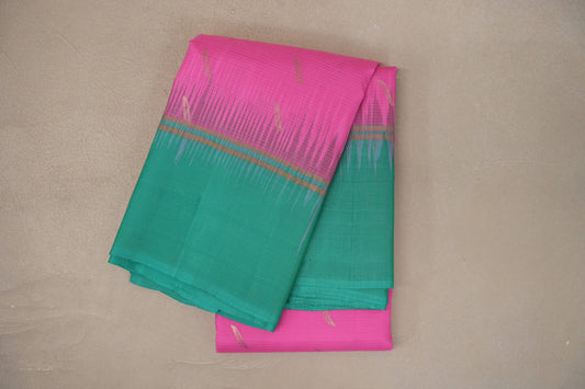 Bright Pink with Rama Green Borders Light Weight Kanchipuram Silk Saree